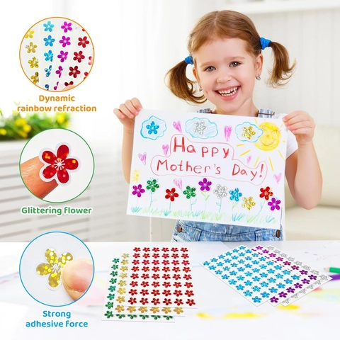 Holografische Bloem Stickers Voor Kinderen Beloning Multi-Color Laser Sparkle Bloemen Decals School Klaslokaal Handgemaakte Decoratie