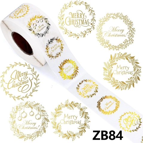 Merry Christmas Stickers Gold Foil Wreath Seal Labels Self Adhesive Tags For Envelopes Gift Cards Holiday Decor
