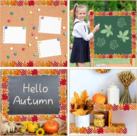 Autumn Maple Leaf Bulletin Board Borders Thanksgiving Classroom Decor Stickers Coated Paper Adhesive Waterproof Wall Decals