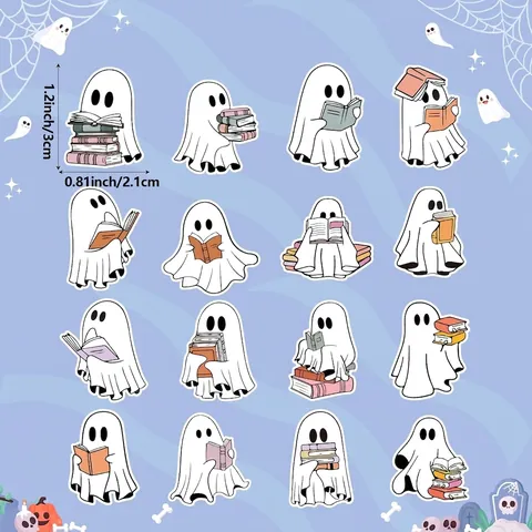 Halloween Cartoon Fantasma Legge Libri Adesivi Carta Patinata Autoadesiva Decalcomanie a Rotolo per Amanti Dei Libri Festa Decorazione