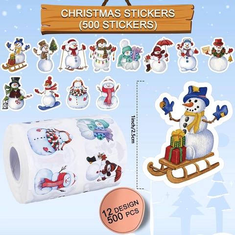 Christmas Snowman Sticker Roll For Holiday Gift Packaging Envelope Sealing Cartoon Decorative Labels Greeting Card Stickers