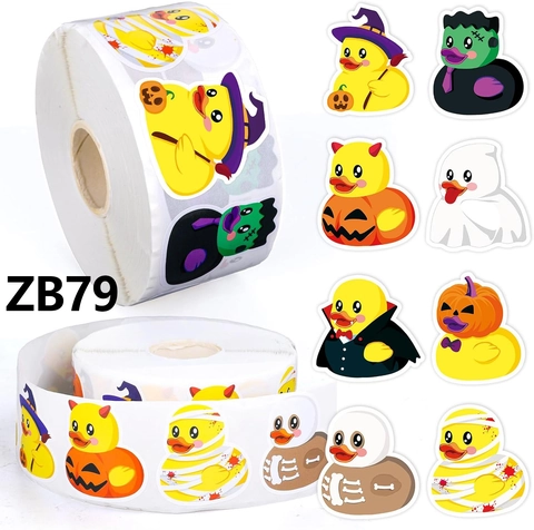 Halloween Rubber Duck Stickers Roll 500 Pcs Cartoon Duck Pattern For Scrapbooking Gift Wrapping Envelope Sealing Decoration
