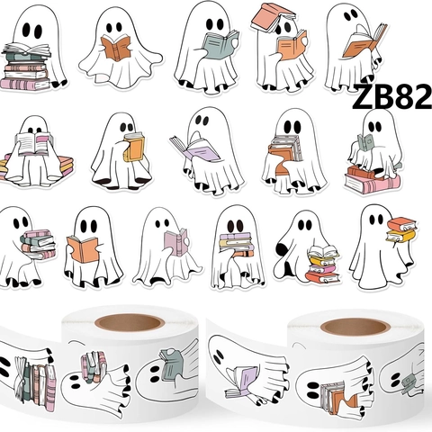 Halloween Cartoon Fantasma Legge Libri Adesivi Carta Patinata Autoadesiva Decalcomanie a Rotolo per Amanti Dei Libri Festa Decorazione
