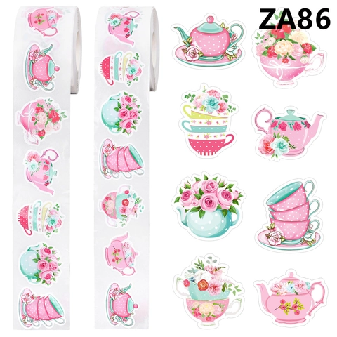 Rotolo di Adesivi Vintage Tea Party Teiera Floreale Tazza da Tè Modello Etichette Adesive Decorative per Scrapbooking Diario