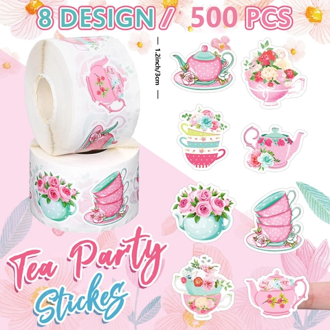 Rotolo di Adesivi Vintage Tea Party Teiera Floreale Tazza da Tè Modello Etichette Adesive Decorative per Scrapbooking Diario