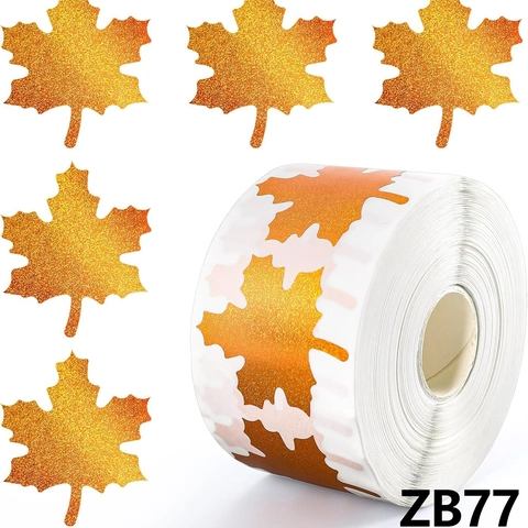 Autunno Ringraziamento Glitter Foglia di Acero Adesivi Rotolo Autoadesivi Oro Arancione Decorazione Etichetta per Regali