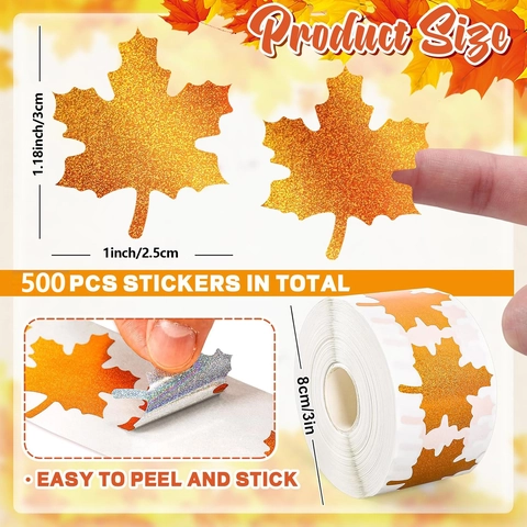 Autunno Ringraziamento Glitter Foglia di Acero Adesivi Rotolo Autoadesivi Oro Arancione Decorazione Etichetta per Regali