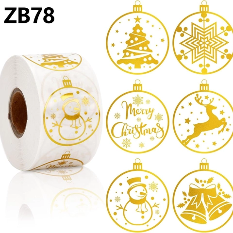 Autocollants de Noël en Feuille d'Or de Luxe Étiquettes Autocollantes Rondes Avec Renne Bonhomme de Neige Arbre Pour Enveloppe