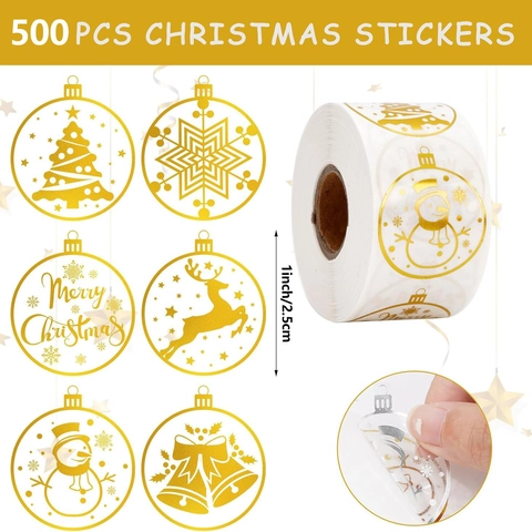 Autocollants de Noël en Feuille d'Or de Luxe Étiquettes Autocollantes Rondes Avec Renne Bonhomme de Neige Arbre Pour Enveloppe