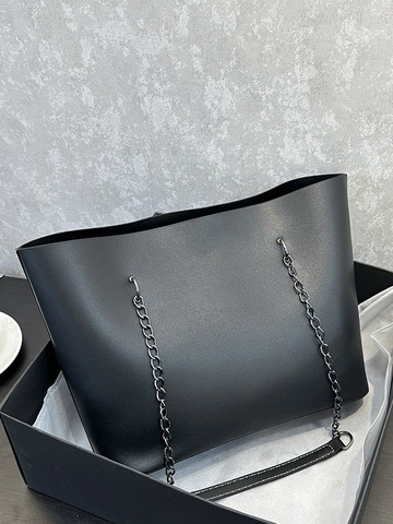 Borsa Totale da Donna Vintage Retrò Minimalista in Pelle PU Grande Capacità Borsa a Tracolla Con Catena Moda Pendolarismo