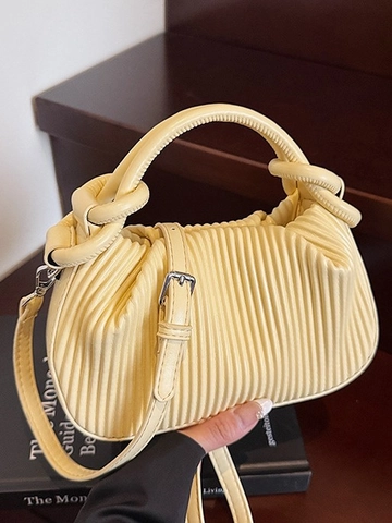 Sac à Bandoulière en Cuir PU Plissé pour Femmes Sac à Main à Épaule Nuage Froncé Avec Poignée Nouée Boucle Magnétique