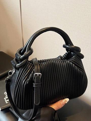 Sac à Bandoulière en Cuir PU Plissé pour Femmes Sac à Main à Épaule Nuage Froncé Avec Poignée Nouée Boucle Magnétique