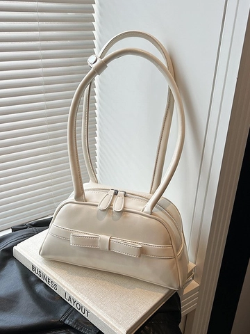 Borsa a Tracolla da Donna con Fiocco in Pelle PU Stile Vintage Bowling Doppia Impugnatura Borsa a Mano Minimalista per Pendolari