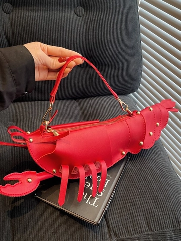 Creative Lobster Shape Crossbody Bag For Women Cute Animal Design Chain Shoulder Bag Unique PU Leather Clubbing Party Handbag