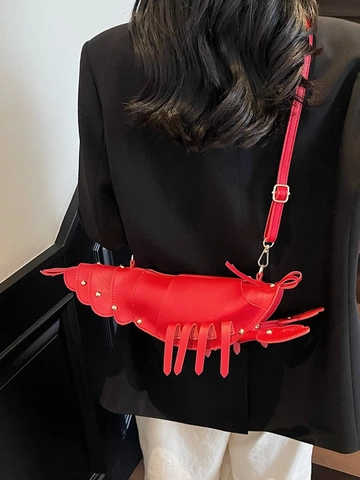 Creative Lobster Shape Crossbody Bag For Women Cute Animal Design Chain Shoulder Bag Unique PU Leather Clubbing Party Handbag