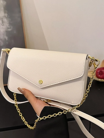Damen Mode PU Leder Umschlag Umhängetasche Mit Litschi Korn Ketten Dekoration Minimalistische Schultertasche Magnetverschluss Kleine Quadratische Tasche