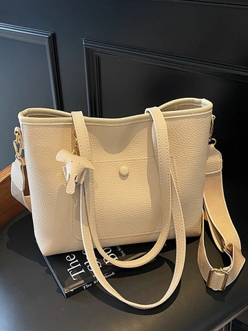Women PU Leather Tote Bag Large Capacity Pebble Grain Handbag With Adjustable Wide Strap Fashion Commuter Shoulder Bag
