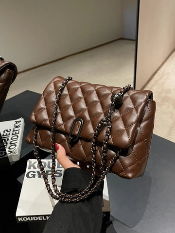 Damen Gesteppte Rhombus Kette Umhängetasche Urbaner Minimalismus PU Leder Kleine Quadratische Schultertasche Retro Elegante Klappentasche