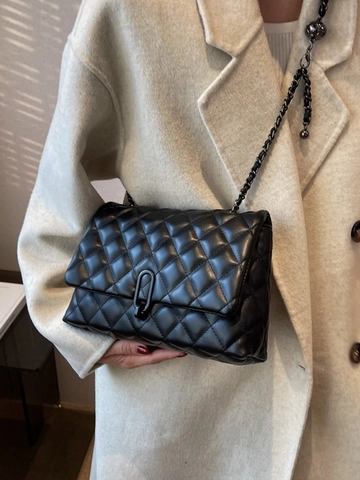 Damen Gesteppte Rhombus Kette Umhängetasche Urbaner Minimalismus PU Leder Kleine Quadratische Schultertasche Retro Elegante Klappentasche