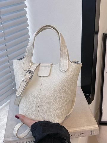 Women Litchi Pattern PU Leather Bucket Bag And Pouch Combination Modern Minimalist Solid Color Crossbody Handbag Daily Tote