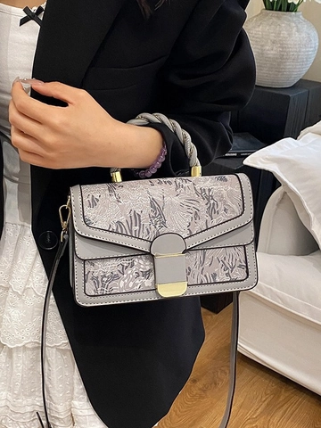 Dames Vintage Geborduurde Vlinder Handtas PU Leer Schoudertas Met Gevlochten Handvat Elegante Bloemen Crossbody Tas