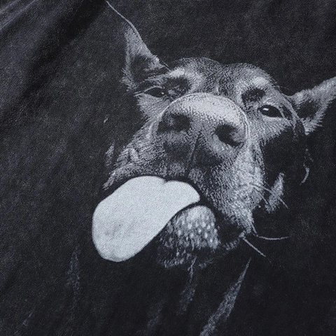 Vintage Acid Wash Cotton T-Shirt Women Loose Fit Doberman Dog Printed Graphic Short Sleeve Pullover Streetwear Top