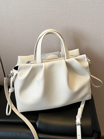Women Large Capacity Pleated PU Leather Bucket Bag Shoulder Handbag With Adjustable Strap Commuter Crossbody Bag Ladies Purse