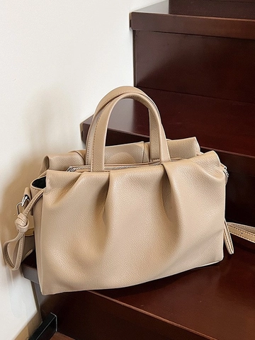 Women Large Capacity Pleated PU Leather Bucket Bag Shoulder Handbag With Adjustable Strap Commuter Crossbody Bag Ladies Purse