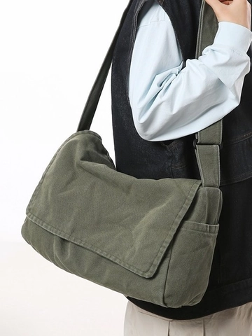 Borsa Postale in Tela di Grande Capacità per Studenti Versatile Borsa a Tracolla Casual Stile Giapponese Tinta Unita