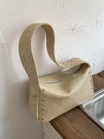 Borsa a Tracolla in Pelle PU con Rivetti da Donna Borsa Sottobraccio Vintage con Borchie in Metallo Elegante Borsa Pendolare
