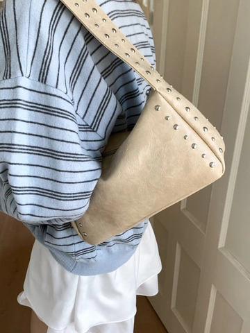 Borsa a Tracolla in Pelle PU con Rivetti da Donna Borsa Sottobraccio Vintage con Borchie in Metallo Elegante Borsa Pendolare