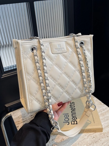 Borsa a Spalla da Donna in Pelle PU Trapuntata a Rombi Elegante Tracolla a Catena Moda Tote Ufficio Secchiello da Donna