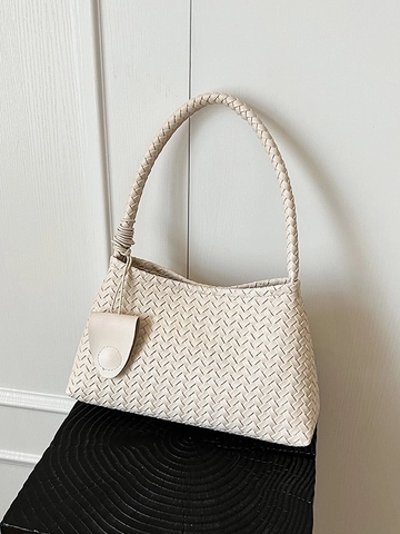 Minimalistische Geflochtene Umhängetasche Damen High Sense PU-Leder Handtasche Französischer Chic Eimer Tasche Hobo Tasche