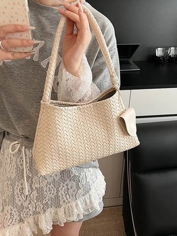 Minimalistische Geflochtene Umhängetasche Damen High Sense PU-Leder Handtasche Französischer Chic Eimer Tasche Hobo Tasche