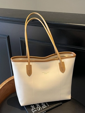 Bolso Tote de Mujer Gran Capacidad de Cuero PU Suave Retro Minimalista con Puntadas Bolso de Hombro para Trabajo Diario Moda
