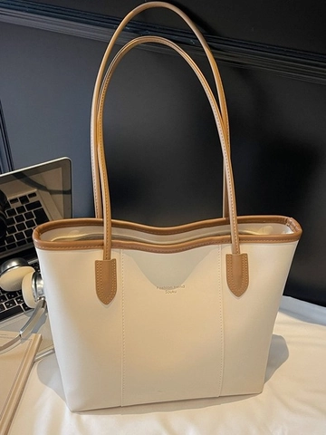 Bolso Tote de Mujer Gran Capacidad de Cuero PU Suave Retro Minimalista con Puntadas Bolso de Hombro para Trabajo Diario Moda