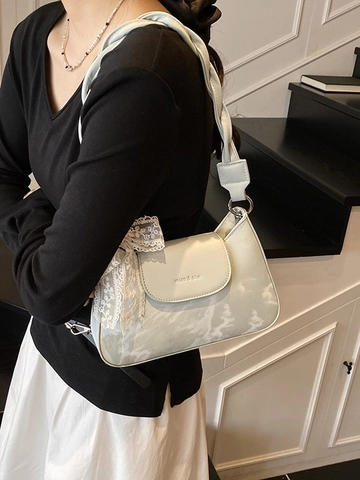 Bolso de Axila para Mujer de Cuero PU con Correa Trenzada y Lazo de Encaje Bolso de Hombro de Color de Contraste