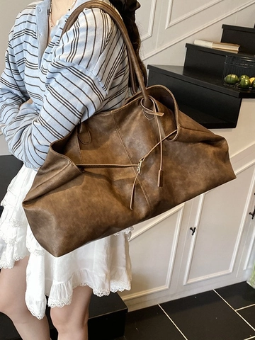 Grand Sac Cabas en Cuir PU pour Femmes Sac à Épaule Rétro Décontracté Avec Boucle en Métal Sac Sous le Bras pour Trajet Main