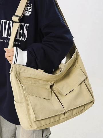 Borsa Tote in Tela Vintage Grande Capacità Borsa a Tracolla da Lavoro per Donna Studenti Pendolari con Tasche Multiple