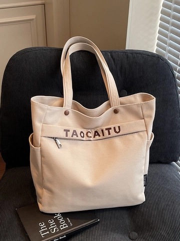 Women Large Capacity Canvas Tote Bag Fashion Letter Print Shoulder Bag Urban Minimalist Daily Office Commuter Handbag