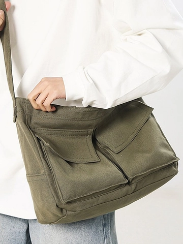 Borsa Tote in Tela Vintage Grande Capacità Borsa a Tracolla da Lavoro per Donna Studenti Pendolari con Tasche Multiple