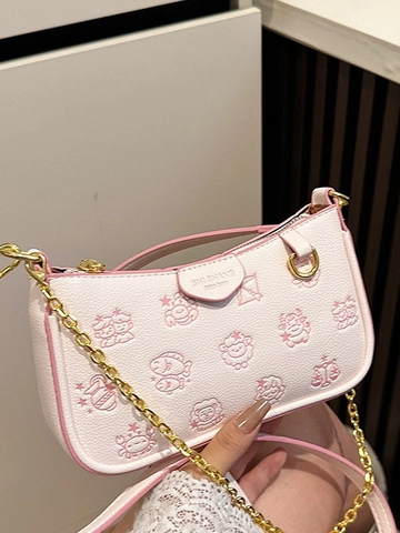 Borsa a Tracolla da Donna alla Moda in Pelle PU Vintage con Rilievo Piccola Borsa Quadrata Casual Quotidiano Tracolla Singola Catena Borsa da Ascella per Signora