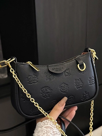 Borsa a Tracolla da Donna alla Moda in Pelle PU Vintage con Rilievo Piccola Borsa Quadrata Casual Quotidiano Tracolla Singola Catena Borsa da Ascella per Signora