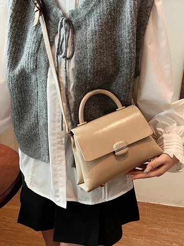 Women Fashion PU Leather Small Square Bag Trendy Tote With Horse Pendant Minimalist Underarm Shoulder Crossbody Handbag