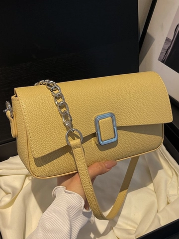 Women PU Leather Litchi Texture Underarm Bag Fashion Korean Style Small Square Bag Elegant Solid Color Chain Crossbody Shoulder Bag