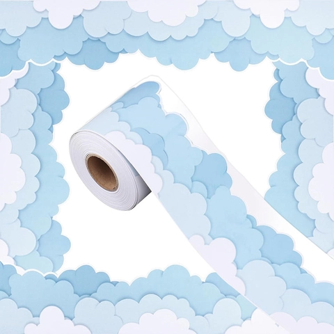 Blue And White Cloud Bulletin Board Borders Scalloped Edge Classroom Decoration Stickers For School Office Home Wall Decor