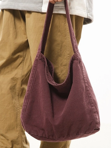 Borsa Tote in Tela Lavata a Grande Capacità per Donna Tinta Unita Versatile Borsa a Tracolla Hobo Borsa per Studenti