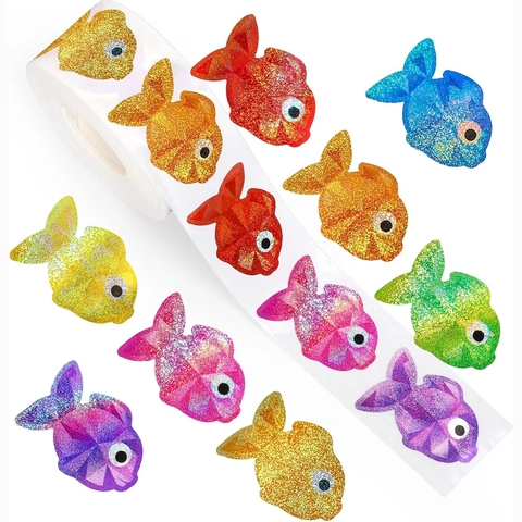 Bunte Cartoon Fisch Laser Glitzer Aufkleber Rolle Tier Siegeletiketten Für Scrapbooking Geschenkverpackung DIY Bastel Dekoration
