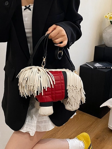 Bolso Bandolera Creativo con Forma de Perro para Mujer de Cuero PU con Borlas Bolso de Hombro Animal Acolchado Regalo