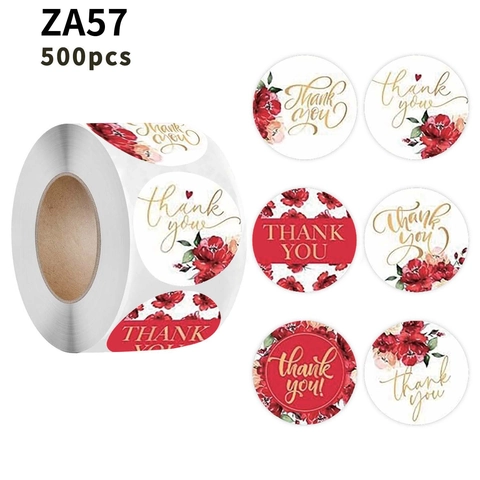 Bloemen Bedankt Stickers Rode Roos Patroon Ronde Zelfklevende Etiketten Voor Cadeauverpakking Envelop Afdichting Decoratie